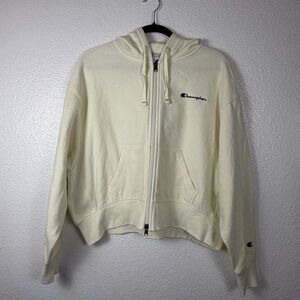 Champion U.S.A. Athletic Ivory Full Zip Hooded Logo Hoodie Women's Loose Size L